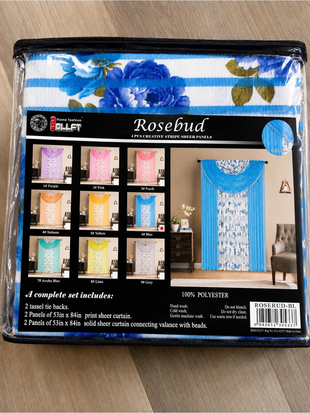 Rosebud 4-Piece Sheer Curtain Set – Multiple Colors, 53” x 84”
